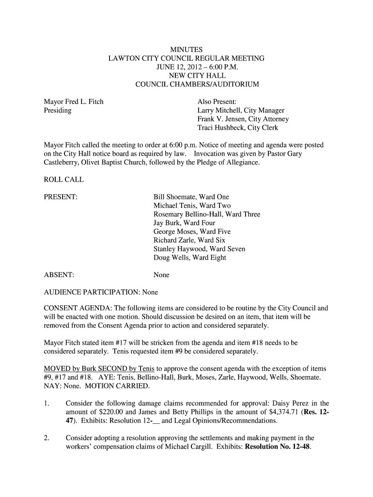 Meeting of 2012-06-12 Regular Meeting - City of Lawton - cityof lawton ok Preview on Page 1