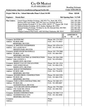 PlanHolderList Form - ci medford or