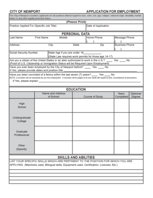 City of Newport Employment Application