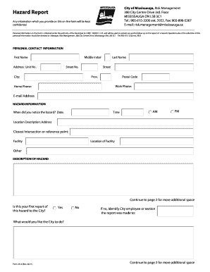 City of Mississauga Hazard Report Form 2414