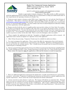 Sandy City Commercial License Application