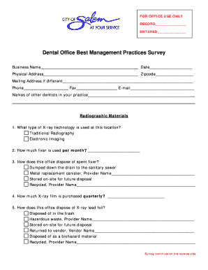 Dental Office Best Management Practices Survey