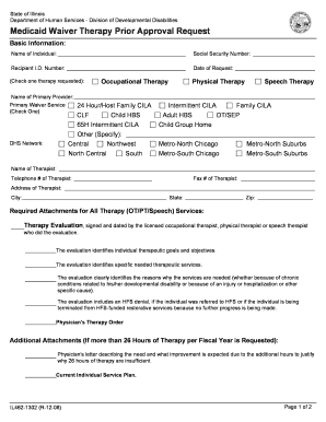Illinois Medicaid Waiver Therapy Prior Approval Request