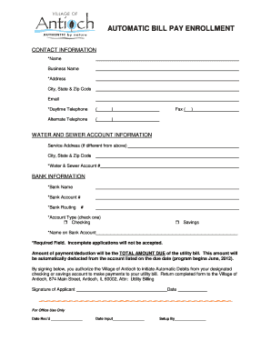 Automatic Bill Pay Enrollment Form
