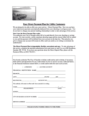 City of Seaside Direct Payment Plan Authorization