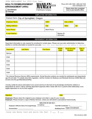 Health Reimbursement Arrangement Enrollment Form