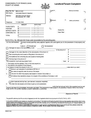 Pennsylvania Landlord/Tenant Complaint Form
