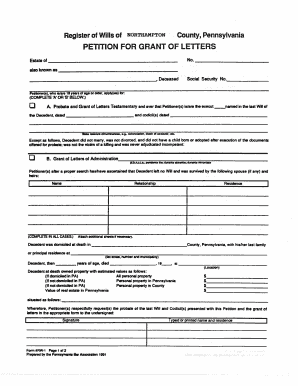 Pennsylvania Petition for Grant of Letters