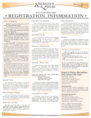 Bethel Park Recreation Registration Form