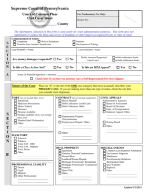 Pennsylvania Civil Cover Sheet