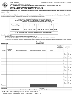 Hoja de firmas del programa de alimentos de emergencia de Illinois