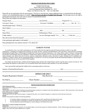 Franklin Park Program Registration Form