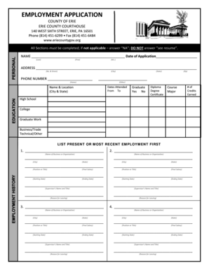 County of Erie Employment Application