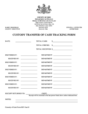 Custody Transfer of Cash Tracking Form