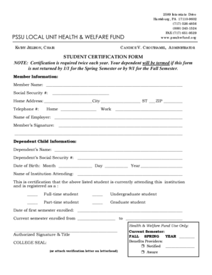 Student Certification Form