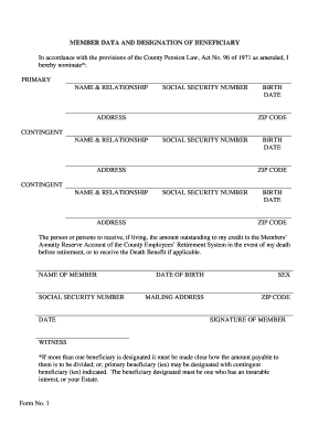 County Pension Beneficiary Designation Form