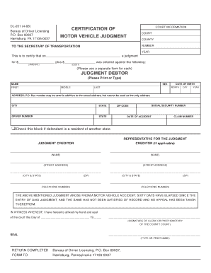 DL-201 Motor Vehicle Judgment Certification