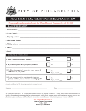 Real Estate Tax Relief Homestead Exemption