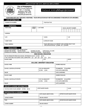 City of Philadelphia Civil Service Employment Application