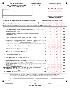 Philadelphia School Income Tax Form 2010