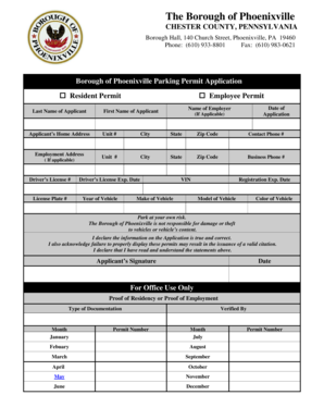 Borough of Phoenixville Parking Permit Application