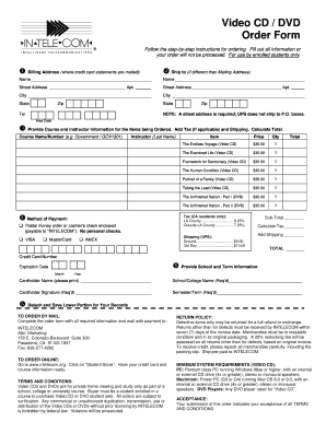 Video CD DVD Order Form