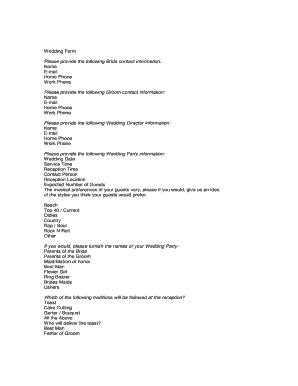 Wedding Planning Form