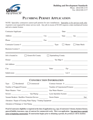 Plumbing Permit Application