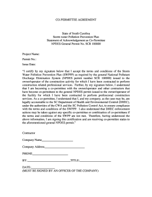 Co-Permittee Agreement for Storm Water Pollution Prevention
