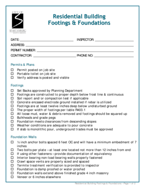 Residential Building Footings & Foundations Checklist