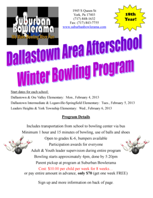 Dallastown Area Afterschool Bowling Winter Program