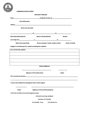 HARRISBURG SCHOOL DISTRICT COMPLAINT FORM/ID ...