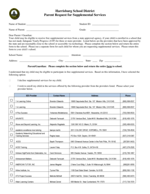 Parent Request for Supplemental Services