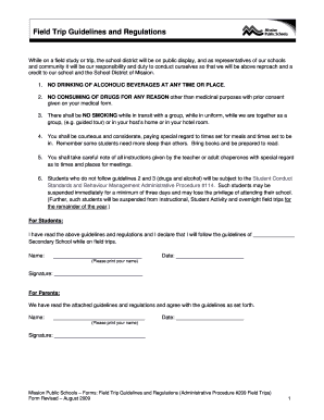 Field Trip Guidelines and Regulations