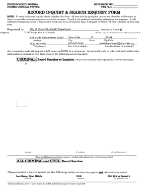 South Dakota Record Inquiry Form