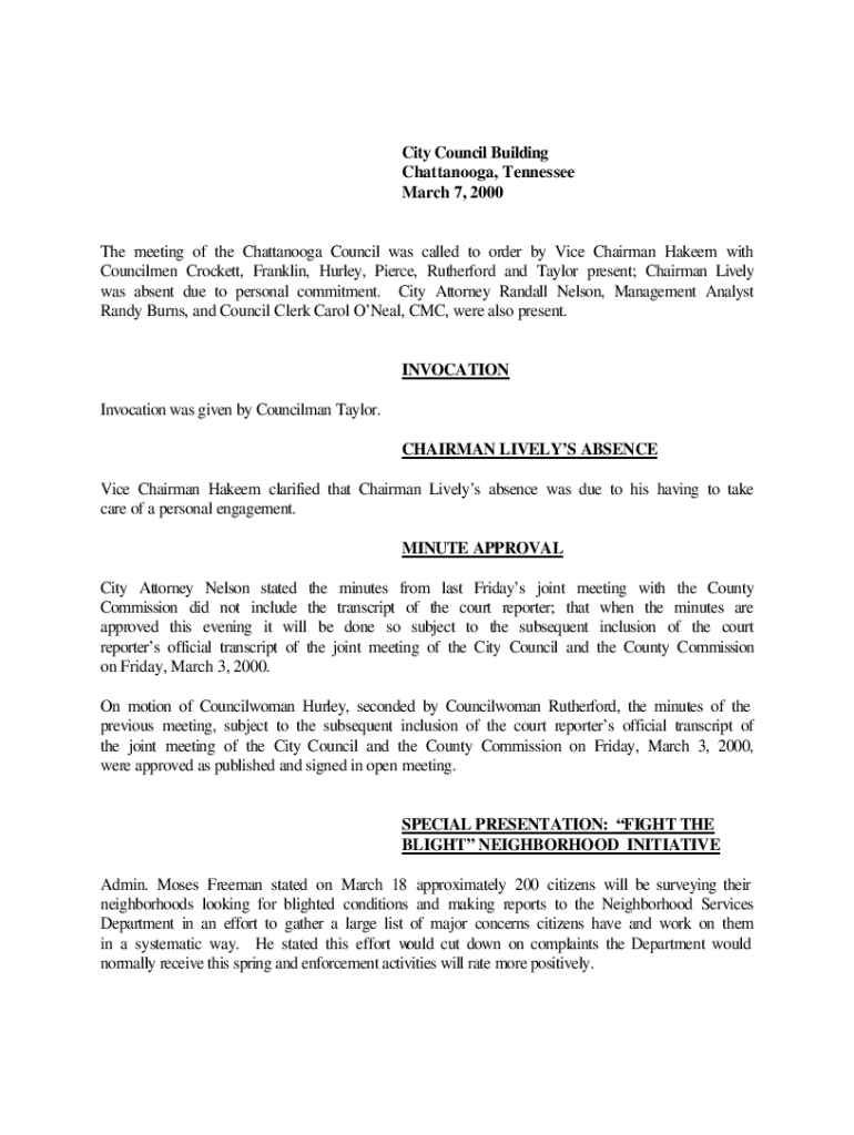 City Council Building Chattanooga, Tennessee March 7, Preview on Page 1
