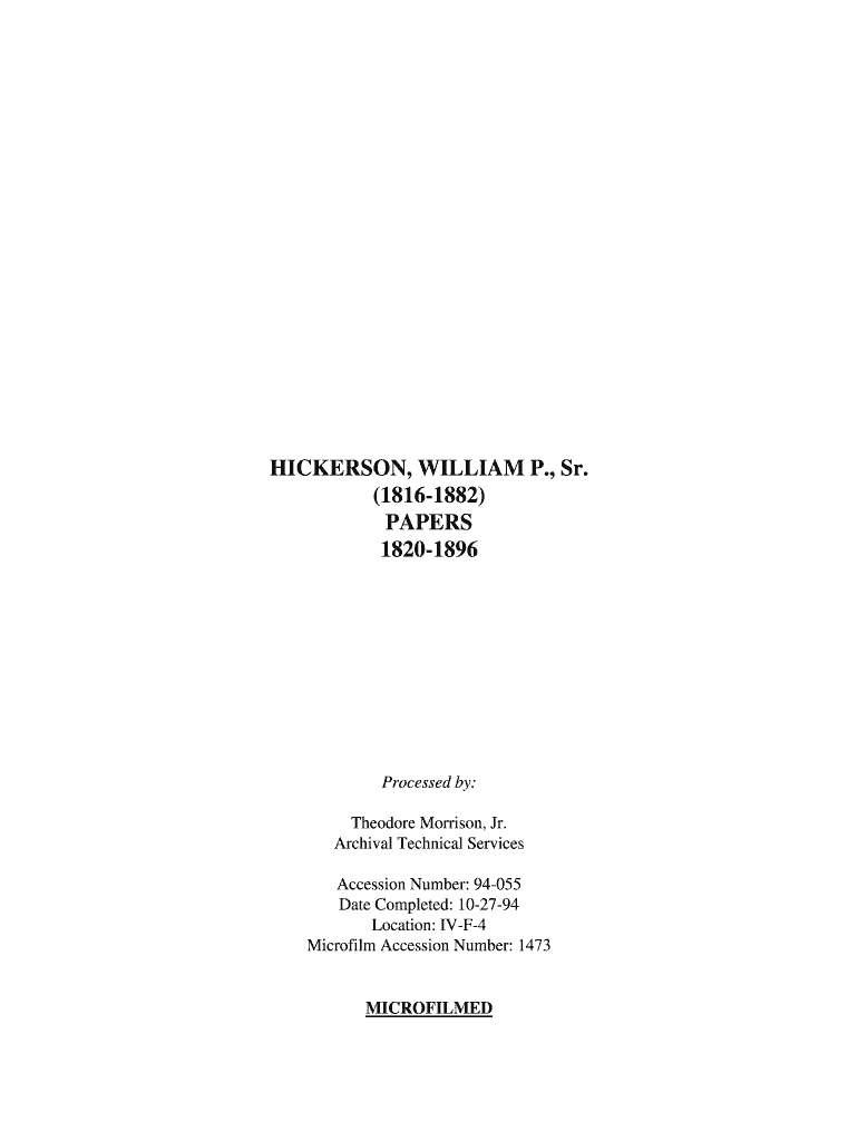 William P Hickerson, Sr , Papers, 1820-1896 - State of Tennessee Preview on Page 1