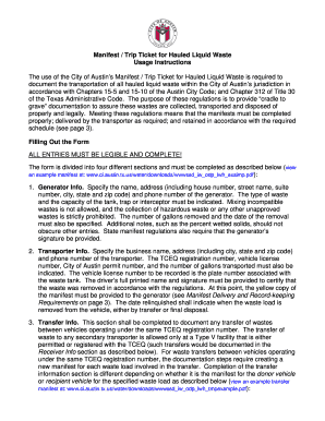 City of Austin Liquid Waste Trip Ticket