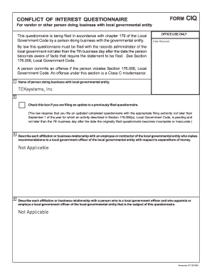 Conflict of Interest Questionnaire Form CIQ