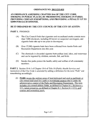 SMOKING IN PUBLIC PLACES, BY PROHIBITING SMOKING IN PARKS;