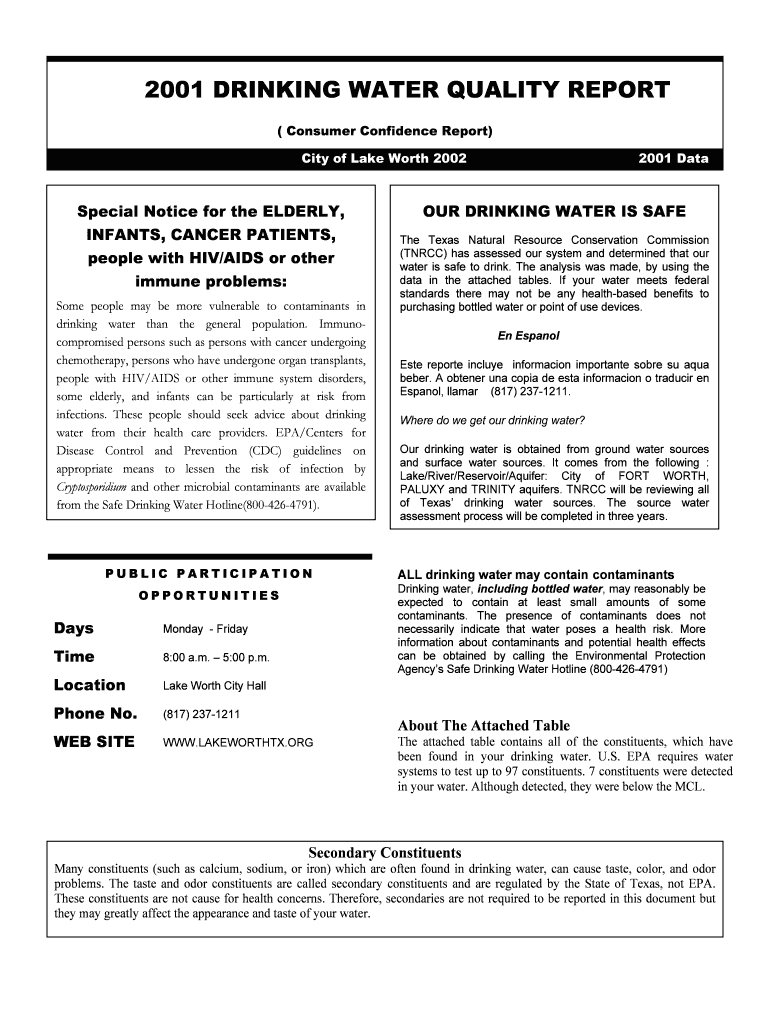 2000 DRINKING WATER QUALITY REPORT - the City of Lake Worth - lakeworthtx Preview on Page 1