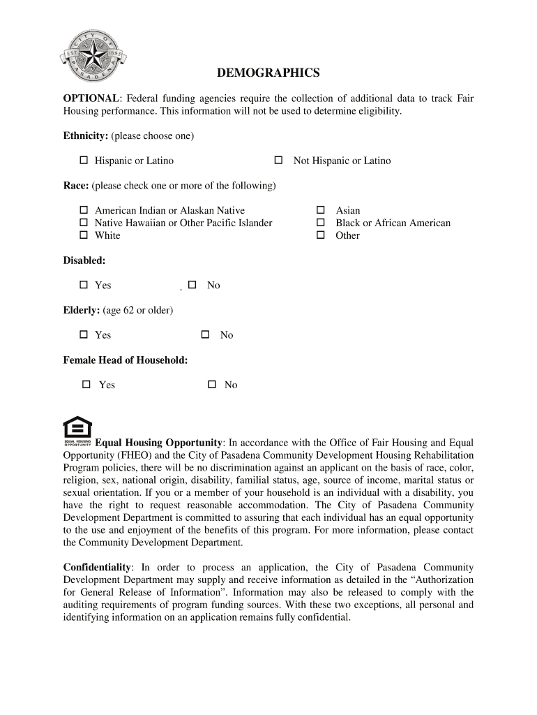 Housing Rehabilitation Program Application Preview on Page 1