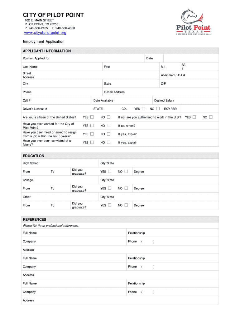 Employment Application Preview on Page 1