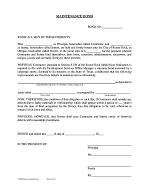 maintenance bond example