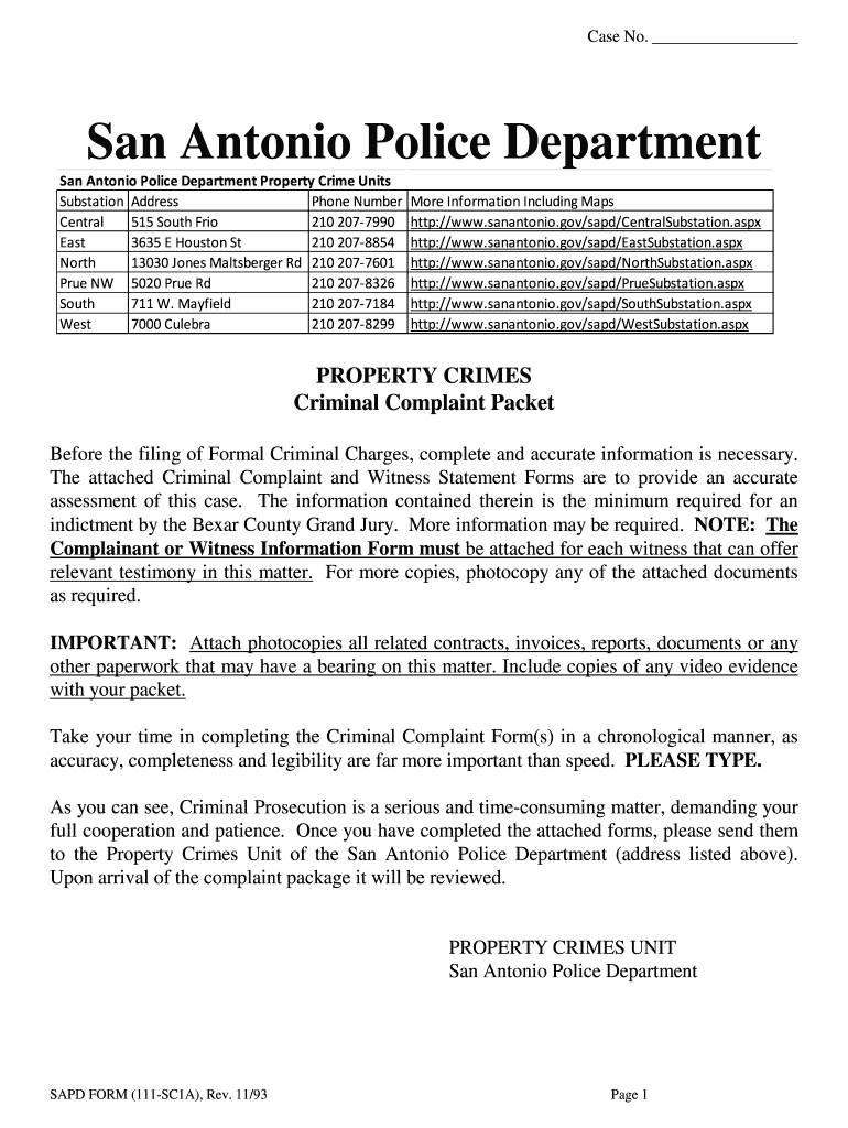 san antonio complaint form Preview on Page 1