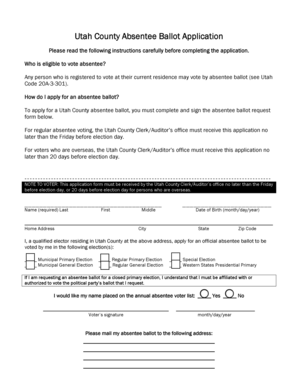 Utah County Absentee Ballot Application