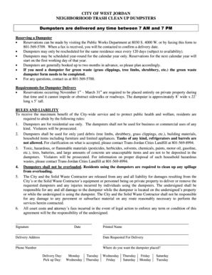 City of West Jordan Dumpster Reservation Form