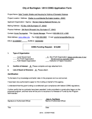 Fillable Online burlingtonvt City of Burlington / 2013 CDBG Application ...