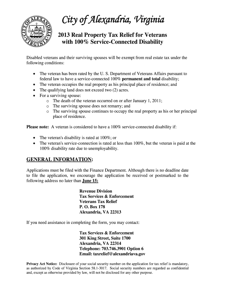 2013 Real Property Tax Relief for Veterans Preview on Page 1