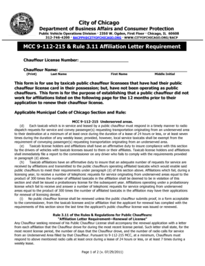 Chicago Chauffeur Affiliation Letter